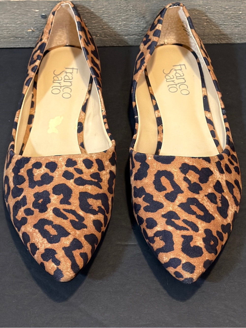 Franco Sarto Leopard Print Pointed Toe Flats 8.5M Animal Print Ballet Shoes